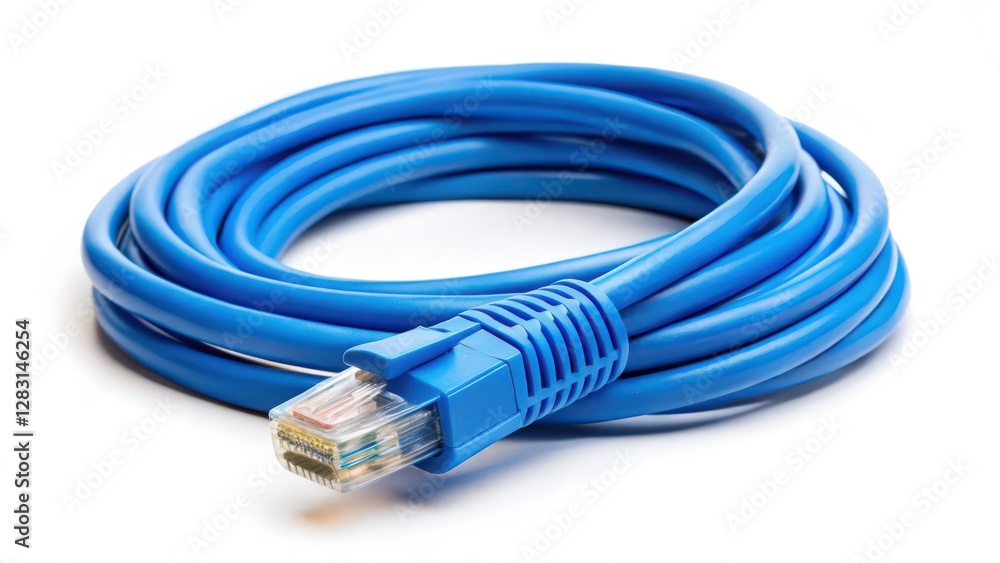 Blue Ethernet Cable on White Background Blue Ethernet Cable on White Background