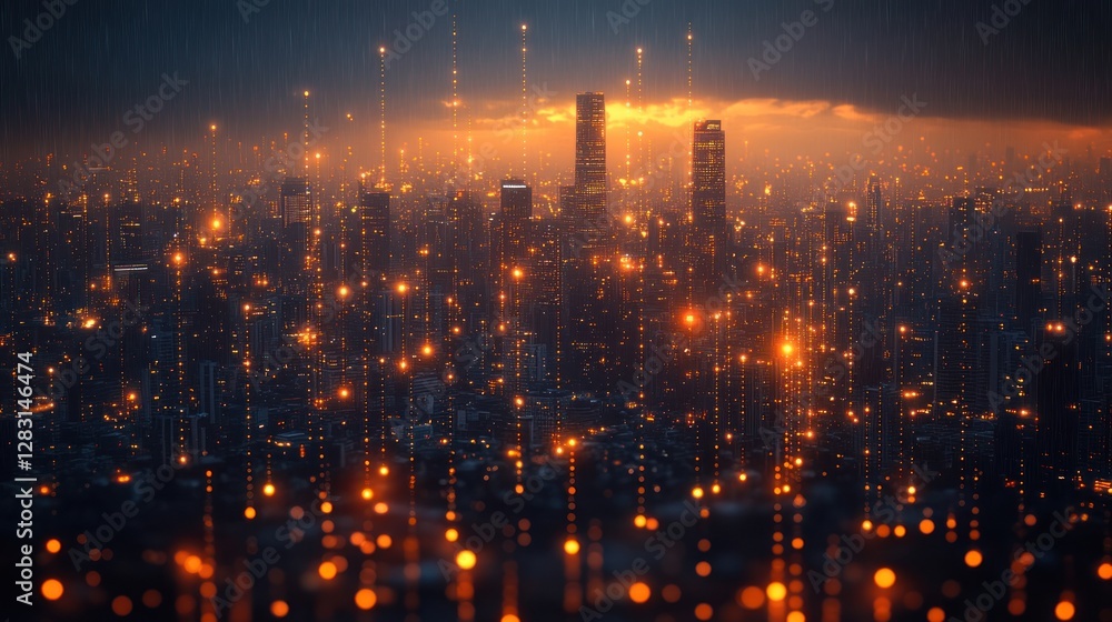 Fototapeta premium Futuristic Cityscape at Night: A Digital Metropolis