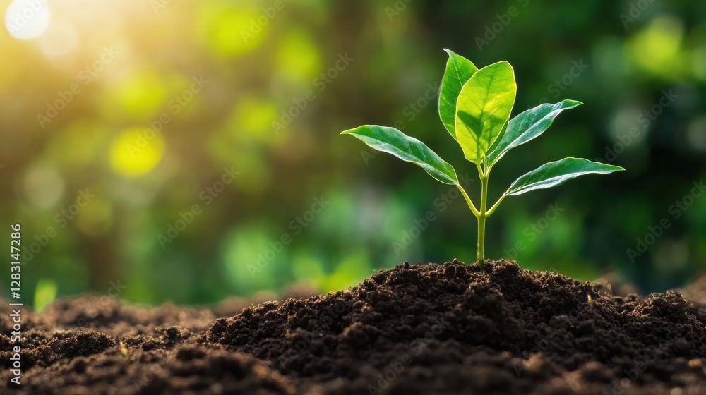 New seedling emerges from rich soil in a sunlit garden, symbolizing growth and renewal in natures cycle. Generative AI New seedling emerges from rich soil in a sunlit garden, symbolizing growth and renewal in natures cycle. Generative AI