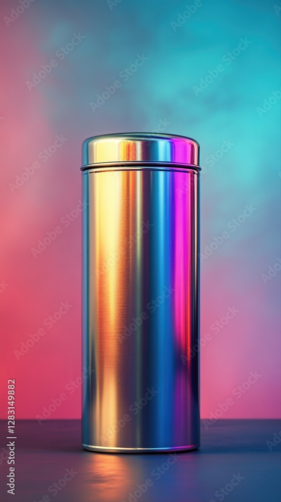 A simple tin can resting on a clean table surface with natural lighting highlighting its texture and color A simple tin can resting on a clean table surface with natural lighting highlighting its texture and color
