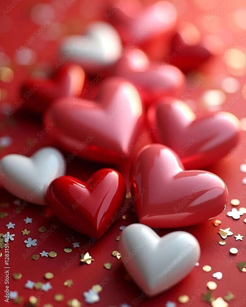 Red and White Hearts with Gold Confetti Red and White Hearts with Gold Confetti