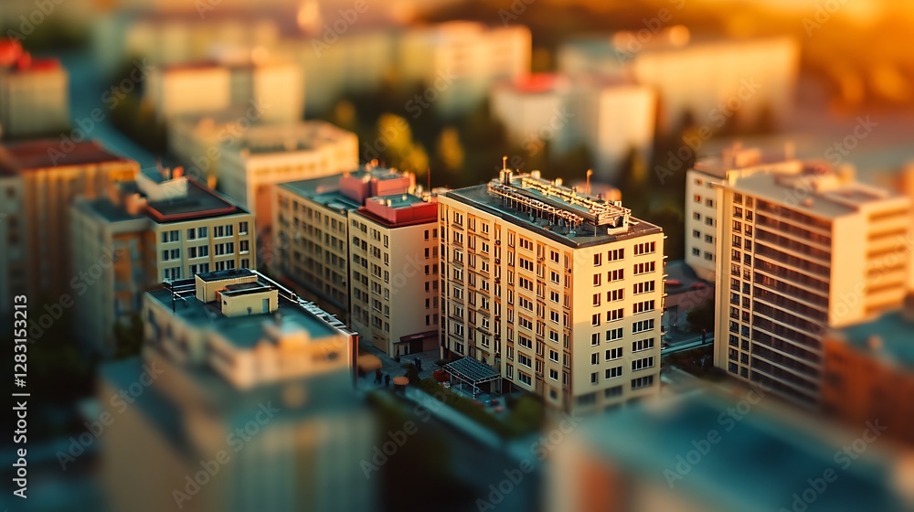 Aerial Cityscape View of Buildings in Warm Evening Light Aerial Cityscape View of Buildings in Warm Evening Light