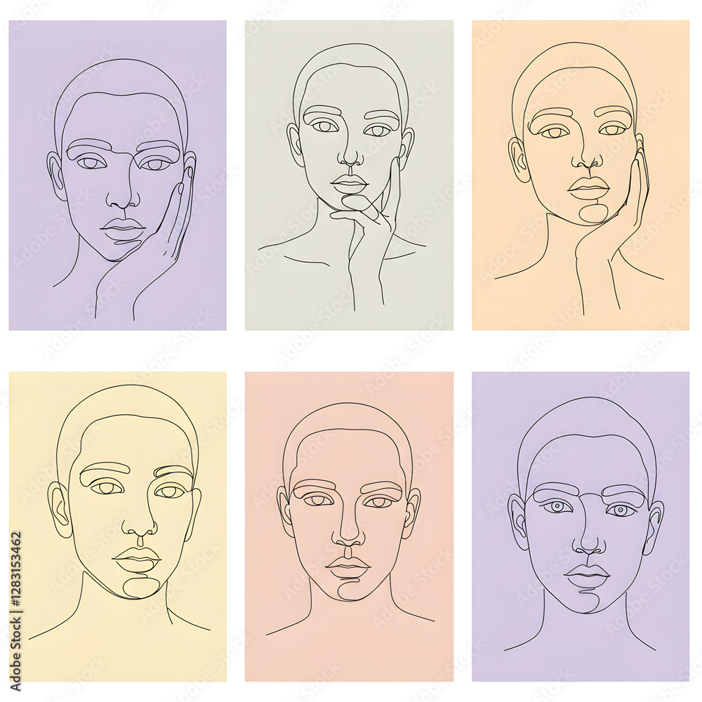 Minimalist Female Face Line Drawing Pattern Minimalist Female Face Line Drawing Pattern