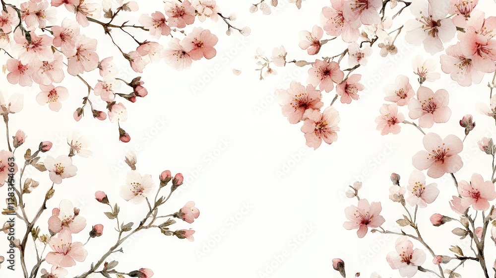 A delicate floral design featuring pink cherry blossoms on a light background. A delicate floral design featuring pink cherry blossoms on a light background.