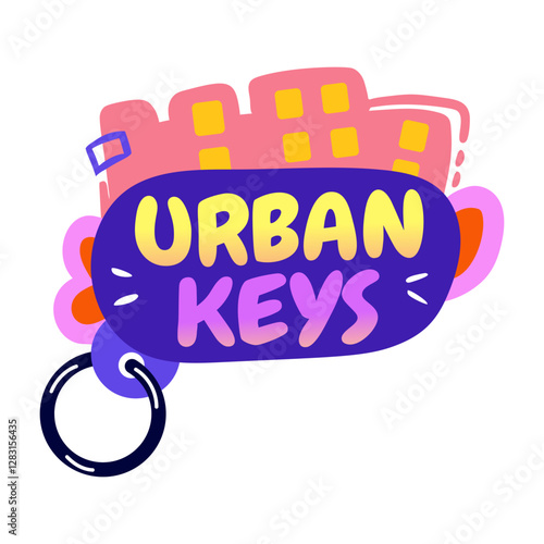 A flat ticker of a keychain with urban keys typography
