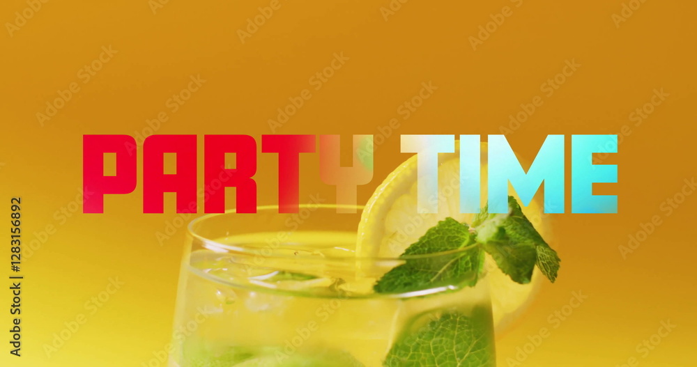 Fotobehang  Image of party time text over cocktail on orange background #1283156892