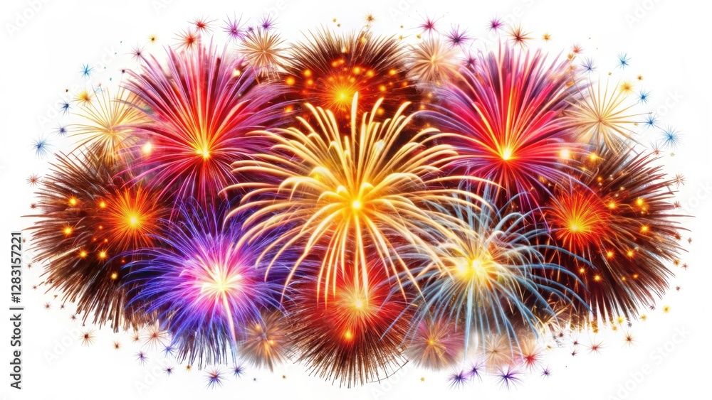 Fototapeta premium Fireworks Display on White Background