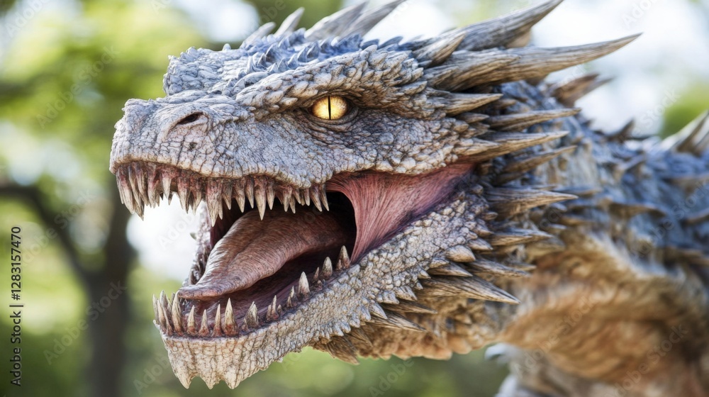 Fototapeta premium Realistic dragon face with detailed scales and fierce expression
