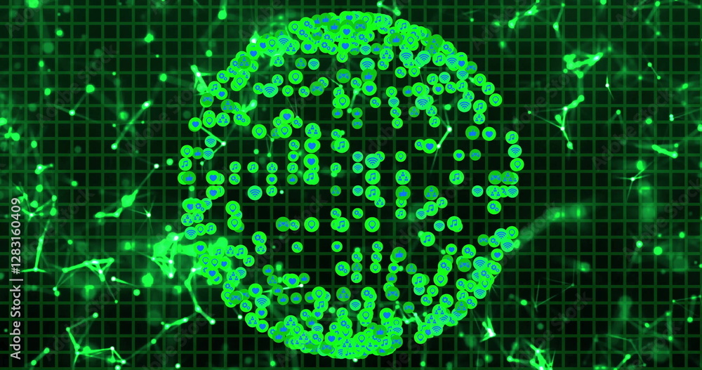 Obraz premium Green digital globe with binary code image over network connections on grid background