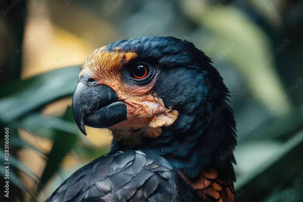 Fototapeta premium A detailed view of a bird of prey's face and beak, with sharp talons visible