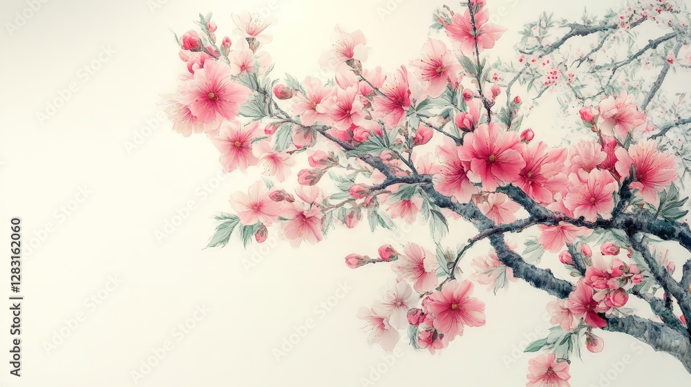 A delicate illustration of pink cherry blossoms on a branch against a light background. A delicate illustration of pink cherry blossoms on a branch against a light background.
