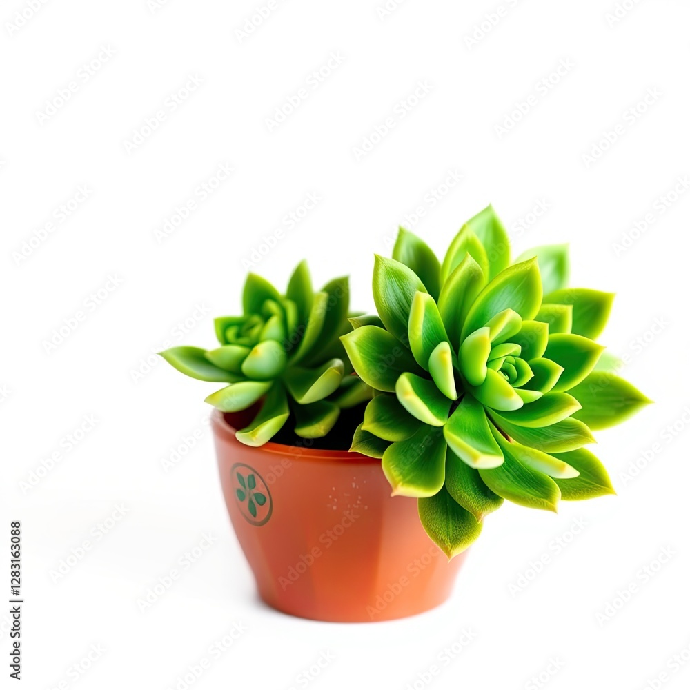 Green succulent plants in an orange pot Green succulent plants in an orange pot