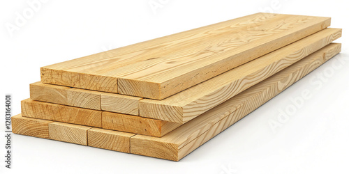 A Set of Isolated 2x4 Wood Boards on a White Background for Building Projects