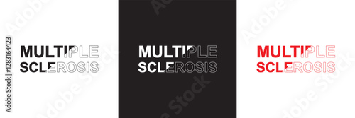 The words Multiple Sclerosis  calligraphy lettering poster. Carnival celebration design for banner, poster, card, print, flyer, menu. Space for text. isolated on white and black background. EPS 10