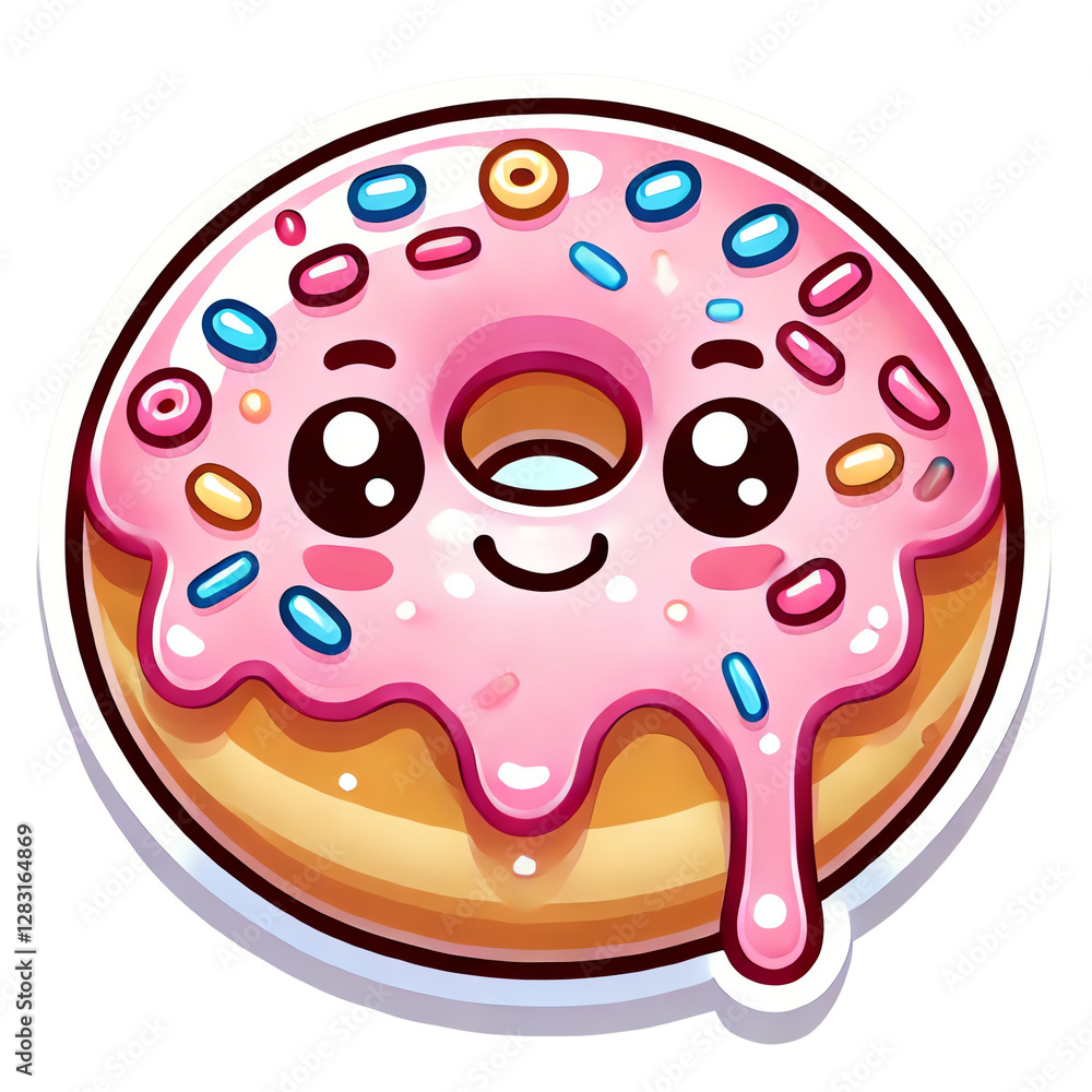 Fototapeta premium Cute donut with pink icing and sprinkles.