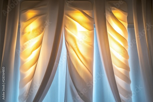 A room with curtains lit from inside, suggesting a cozy atmosphere