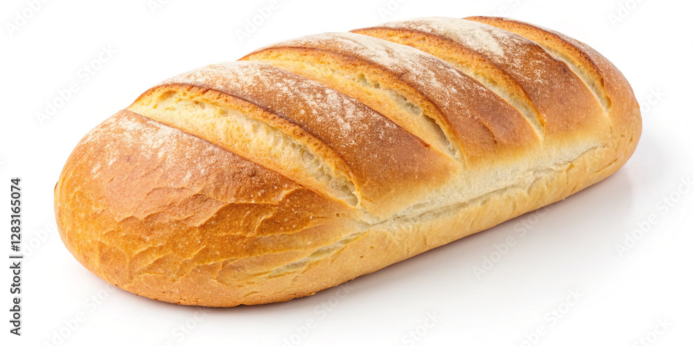 A Freshly Baked Loaf of Bread Isolated on a White Background for Culinary Presentation A Freshly Baked Loaf of Bread Isolated on a White Background for Culinary Presentation