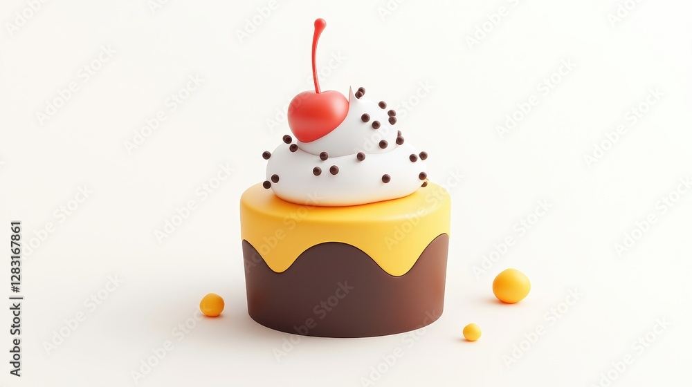 Small Chocolate Cake with Whipped Cream and Cherry on Top, Ideal for Sweet Treats and Desserts in Winter Theme Small Chocolate Cake with Whipped Cream and Cherry on Top, Ideal for Sweet Treats and Desserts in Winter Theme