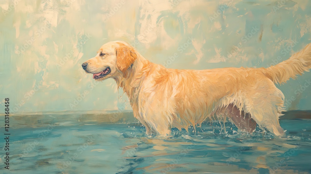 Golden retriever playing in the water. Golden retriever playing in the water.