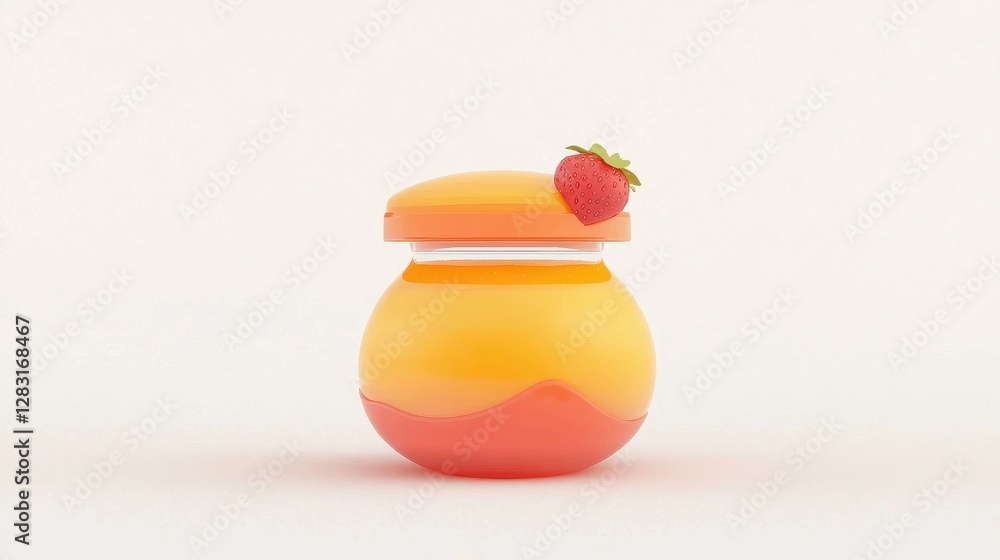 Isolated Homemade Strawberry Jam in a Small Jar with a Fresh Strawberry on Top Against a Soft Background Isolated Homemade Strawberry Jam in a Small Jar with a Fresh Strawberry on Top Against a Soft Background