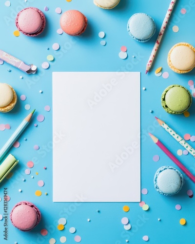 Blank white sheet of paper on the table and pasta