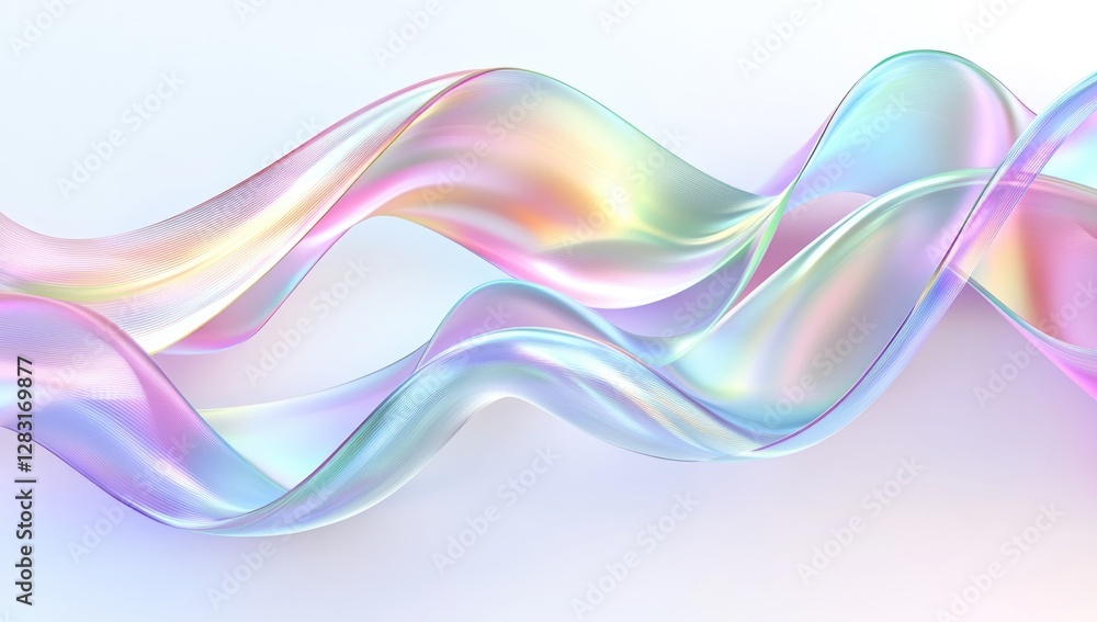 Abstract background with colorful waves and wavy lines. Rainbow glass ribbon on a light pastel gradient background. Abstract background with colorful waves and wavy lines. Rainbow glass ribbon on a light pastel gradient background.