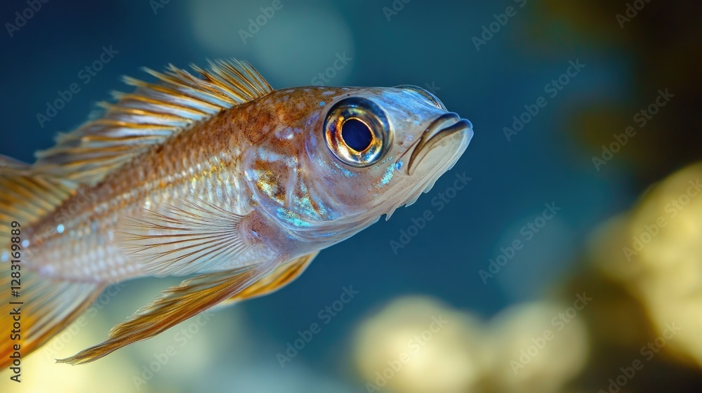 A clear shot of a fish's face with a blurry background A clear shot of a fish's face with a blurry background