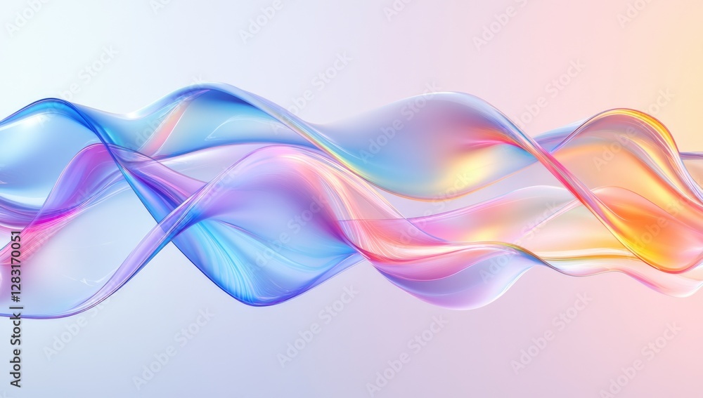 Naklejka premium Abstract background with colorful waves and wavy lines. Rainbow glass ribbon on a light pastel gradient background.