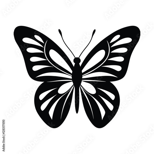 Elegant Black Butterfly Silhouette Vector with Abstract Icon Design
