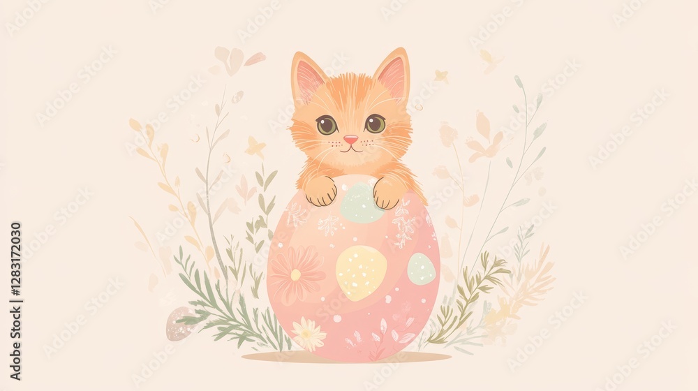 Cute Minimalist Easter Illustration Featuring a Cat and Egg Design Cute Minimalist Easter Illustration Featuring a Cat and Egg Design