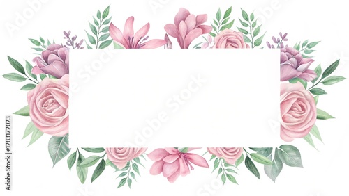 Beautiful watercolor flowers, floral wreath, square frame, border, bouquet. Beautiful summer meadow flowers border. Spring floral wreath, card template