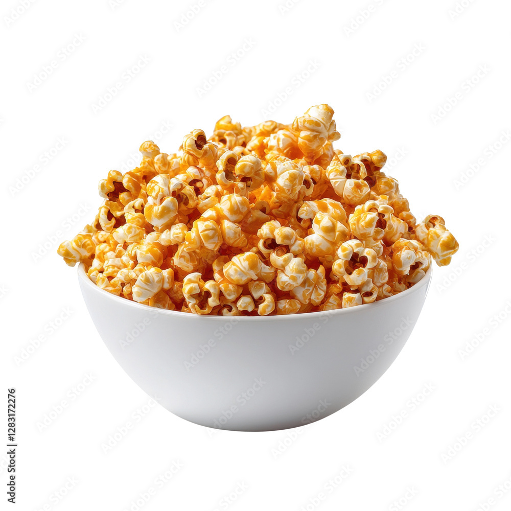 Freshly popped popcorn in a white bowl Freshly popped popcorn in a white bowl