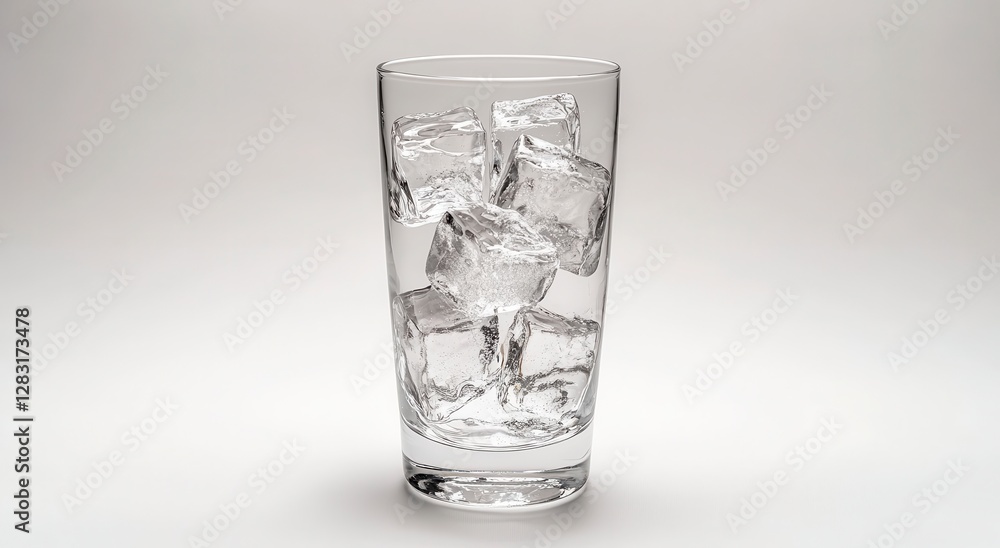 Clear Glass of Sparkling Water with Ice Cubes on White Background Clear Glass of Sparkling Water with Ice Cubes on White Background