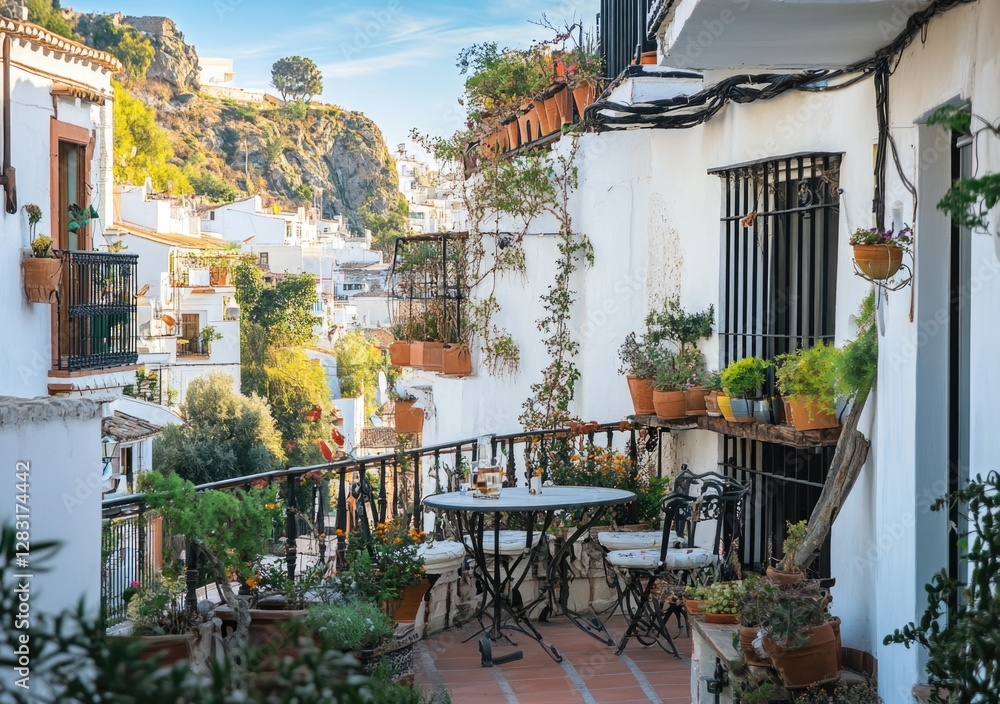 Naklejka premium Beautiful garden rooftop with chair and table.