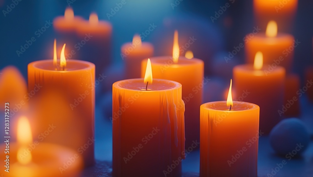 Burning Candles Create a Tranquil Ambiance at Night, Illuminating the Darkness with Warmth and Serenity, Enhancing Relaxation. Burning Candles Create a Tranquil Ambiance at Night, Illuminating the Darkness with Warmth and Serenity, Enhancing Relaxation.