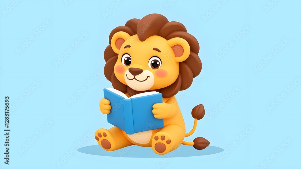 Obraz premium Cartoon lion reading time