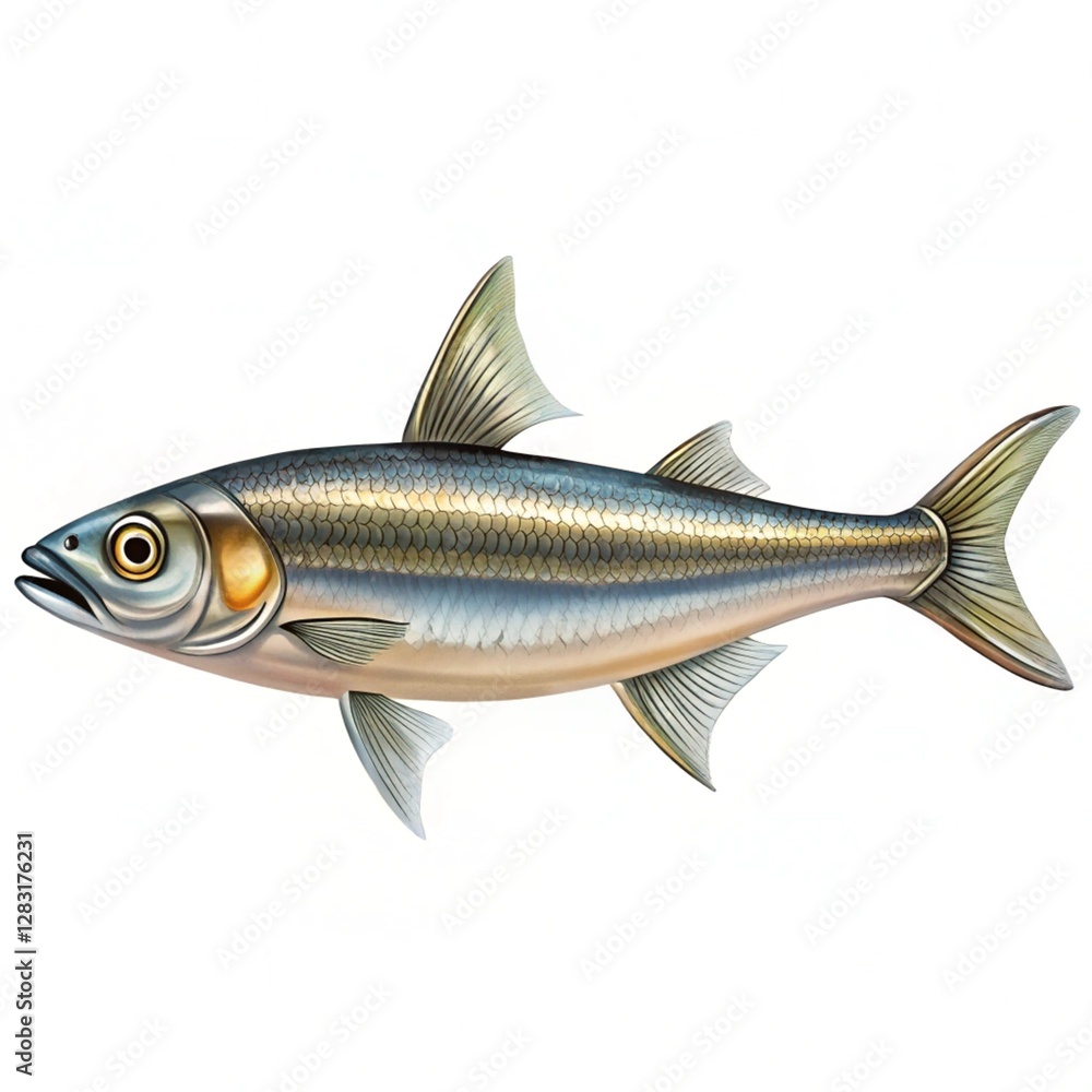 Fototapeta premium Anchovy fish on white background