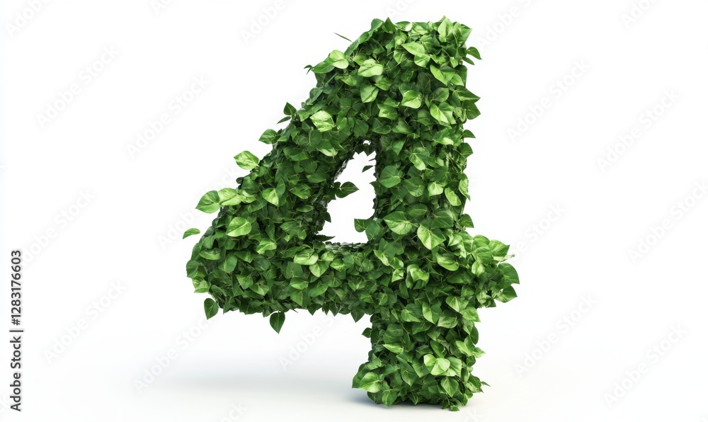 Green leafy number four on white background for eco-friendly designs Green leafy number four on white background for eco-friendly designs