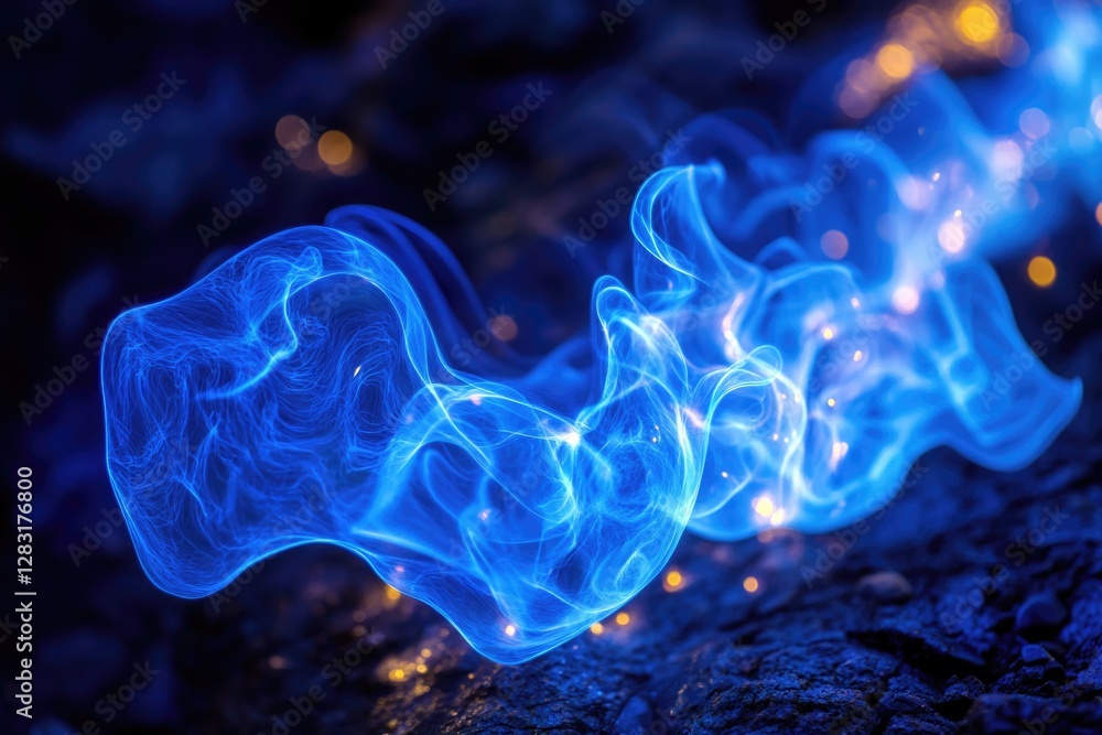 Obraz premium A close-up shot of blue smoke rising from a rocky surface