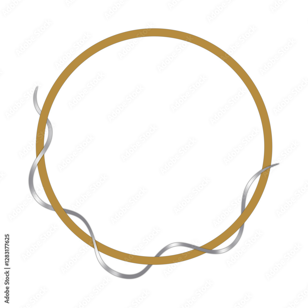 Gold Circular Frame with a gracefully wrapped Silver Cord, Isolated on White. Can be used as a Text Frame or Border.