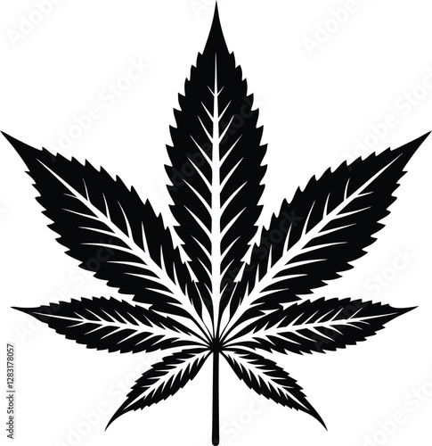 Marijuana leaf silhouette illustration on black and white.	