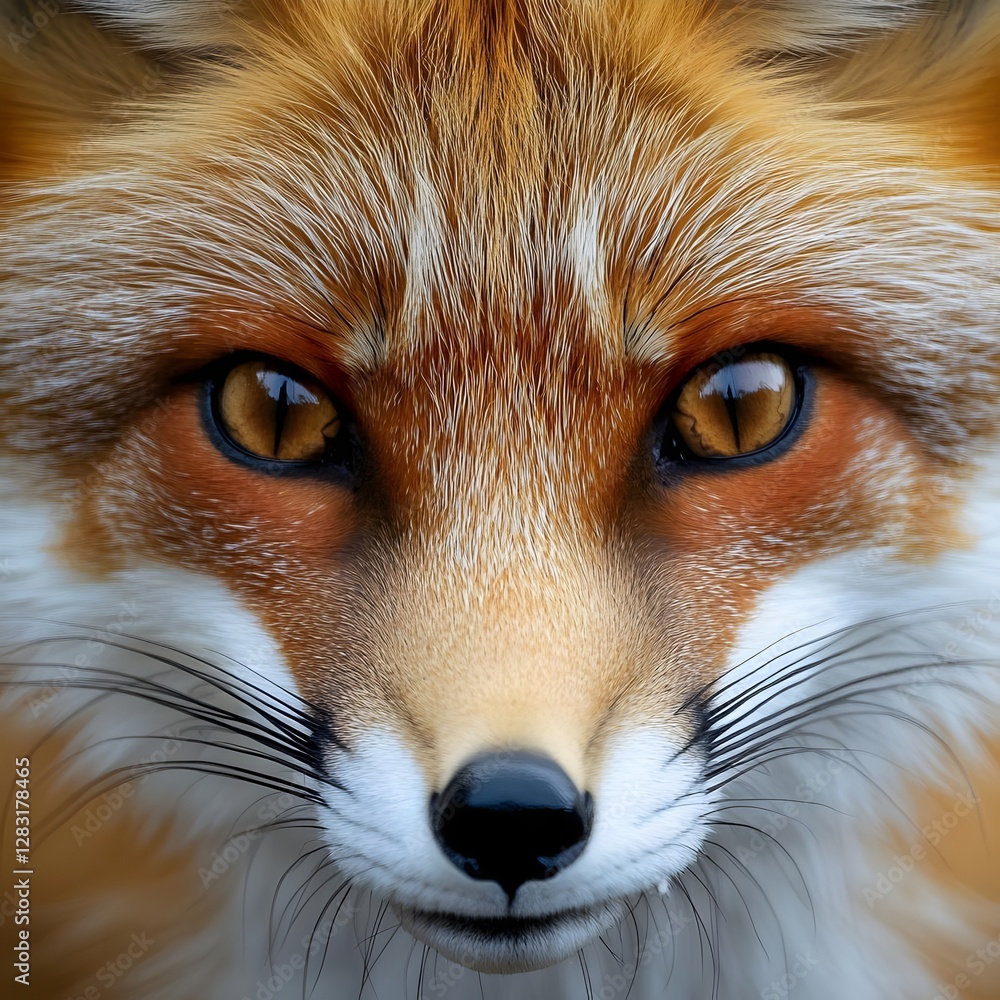 Fototapeta premium Close-up portrait of a vibrant fox showcasing its striking orange fur and expressive eyes in nature