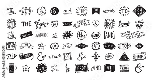 Hand drawn doodle elements set, ampersands, catchwords. vintage doodle ampersands, catchwords, calligraphy
