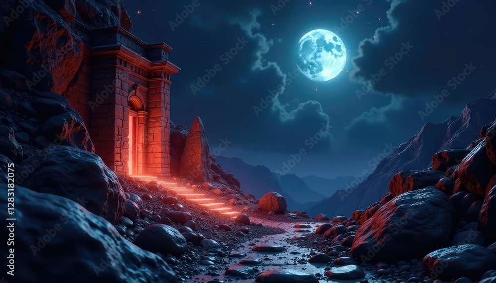 Obraz premium Soft luminescence casts a mystical glow on ancient stones, ancient, atmosphere, mystical