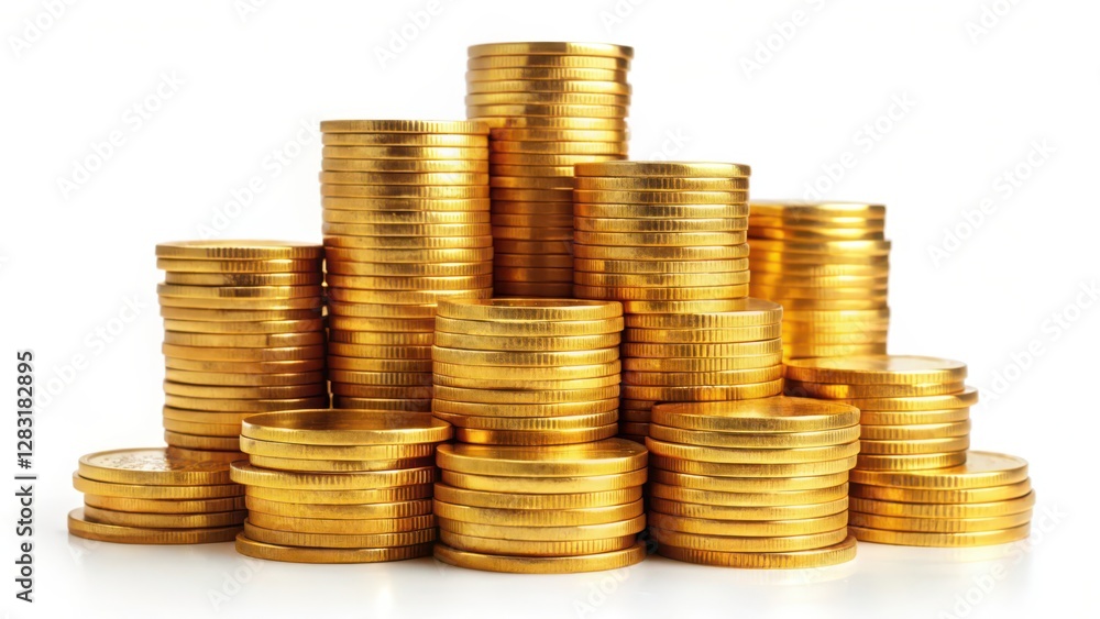 Gold Coins Stacked on White Background Gold Coins Stacked on White Background