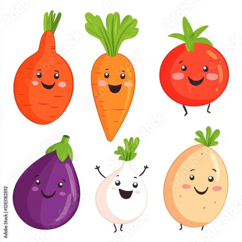 Wallpaper Mural Happy Cartoon Vegetables Illustration Carrot, Tomato, Eggplant, and More Torontodigital.ca