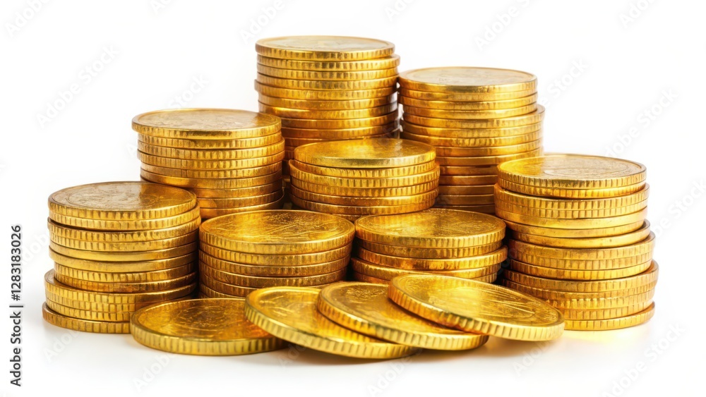 Gold Coins Stack on White Background Gold Coins Stack on White Background