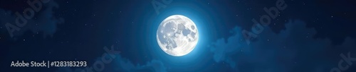 Bright lunar halo surrounding a bright full moon in the nighttime sky, night sky, radiant