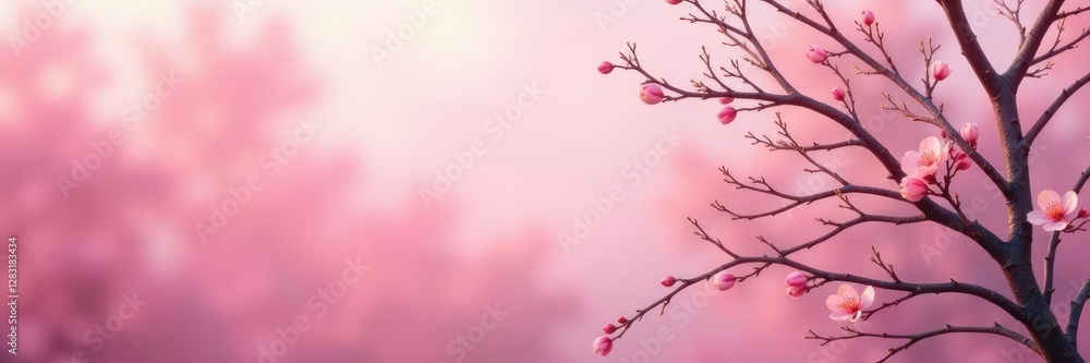 Fototapeta premium Twisted willow branches on a pink hazy background, easter, branches