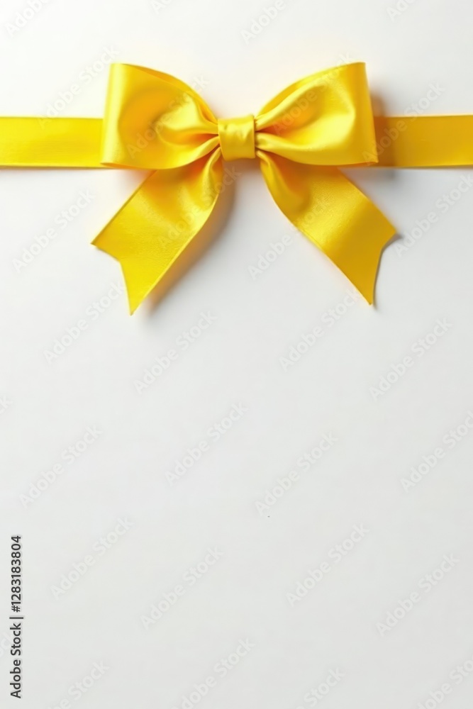 Bright yellow bow on a white background with a subtle sheen, festive, ribbon, simple Bright yellow bow on a white background with a subtle sheen, festive, ribbon, simple